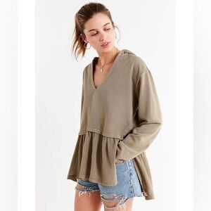 Urban Outfitters Cameron Peplum Olive Tunic Hooded Sweatshirt Top size medium